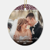 Eerste Kerstmis Mr. Foto & Mrs Burgundy 2 Keramisch Ornament (Links)