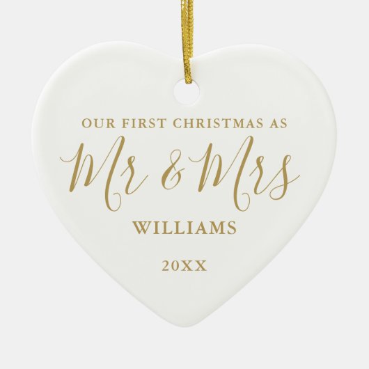 Eerste Kerstmis, Mr. Gold Signature Script Photo Keramisch Ornament (Voorkant)