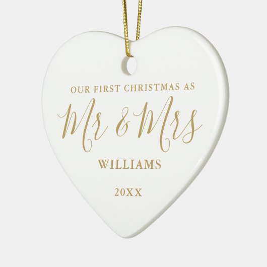 Eerste Kerstmis, Mr. Gold Signature Script Photo Keramisch Ornament (Links)
