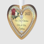 Eerste Kerstmis Mr. | Mevrouw Gold Diamonds Keepsl Ornament (voorkant)