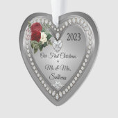 Eerste Kerstmis Mr. | Mevrouw Silver Diamonds Keep Ornament (voorkant)