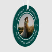 Eerste Kerstmis Mr & Mrs 2 Foto Modern Green Ornament (voorkant)