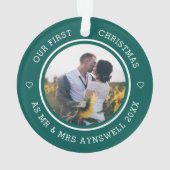 Eerste Kerstmis Mr & Mrs 2 Foto Modern Green Ornament (achterkant)