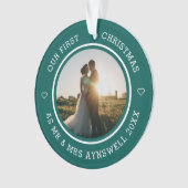 Eerste Kerstmis Mr & Mrs 2 Foto Modern Green Ornament (voorkant)