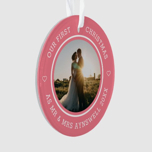 Eerste Kerstmis Mr & Mrs 2 Foto Modern Pink Ornament (voorkant)