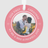 Eerste Kerstmis Mr & Mrs 2 Foto Modern Pink Ornament (achterkant)