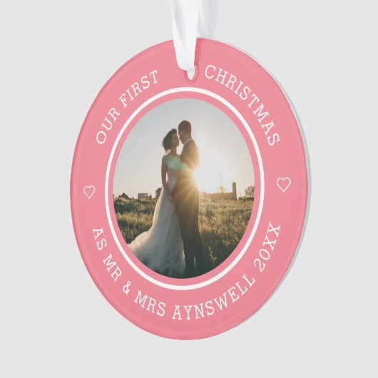 Eerste Kerstmis Mr & Mrs 2 Foto Modern Pink Ornament (voorkant)