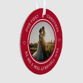 Eerste Kerstmis Mr & Mrs 2 Foto Modern Red Ornament (voorkant)