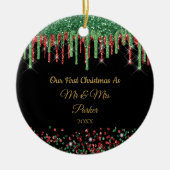 Eerste Kerstmis Mr. & Mrs Black Glam glitter drupp Keramisch Ornament (Voorkant)