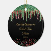 Eerste Kerstmis Mr. & Mrs Black Glam glitter drupp Keramisch Ornament (Links)