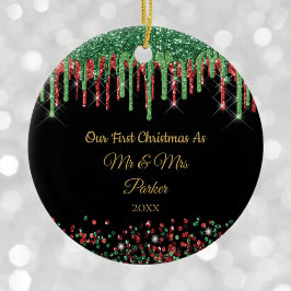 Eerste Kerstmis Mr. & Mrs Black Glam glitter drupp Keramisch Ornament