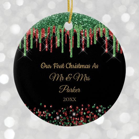 Eerste Kerstmis Mr. & Mrs Black Glam glitter drupp Keramisch Ornament