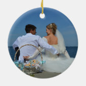 Eerste Kerstmis, Mr & Mrs Blue Geode Golden Script Keramisch Ornament (Achterkant)