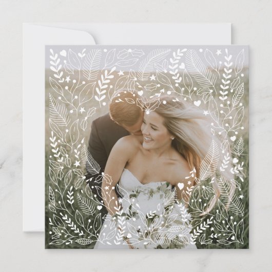 Eerste Kerstmis: Mr & Mrs Doodle Floral Heart Feestdagenkaart (Voorkant)