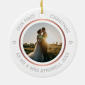Eerste Kerstmis: Mr & Mrs Foto Modern Elegant Keramisch Ornament (Achterkant)