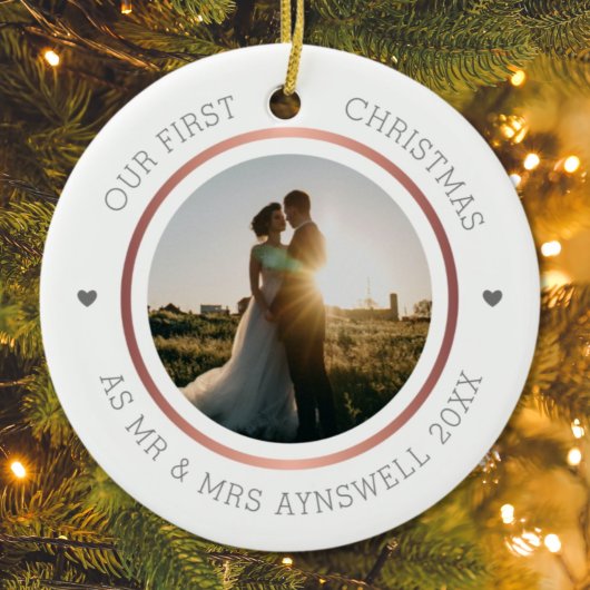 Eerste Kerstmis: Mr & Mrs Foto Modern Elegant Keramisch Ornament
