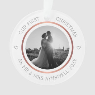 Eerste Kerstmis: Mr & Mrs Foto Modern Elegant Ornament