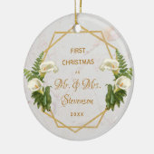 Eerste Kerstmis: Mr & Mrs Gold Marble Calla Lilies Keramisch Ornament (Links)