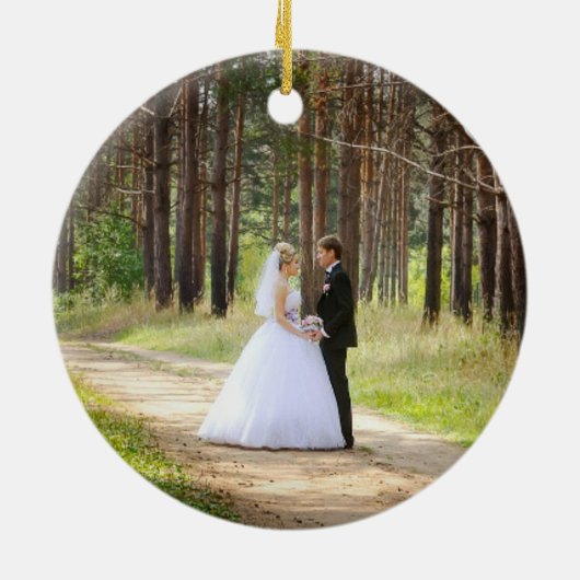 Eerste Kerstmis: Mr & Mrs Gold Marble Calla Lilies Keramisch Ornament (Achterkant)