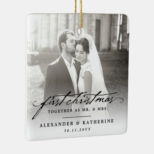 Eerste Kerstmis Mr. & Mrs Holiday Wedding Foto Keramisch Ornament (Rechts)