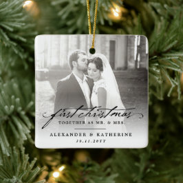Eerste Kerstmis Mr. & Mrs Holiday Wedding Foto Keramisch Ornament