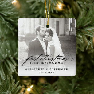 Eerste Kerstmis Mr. & Mrs Holiday Wedding Foto Keramisch Ornament
