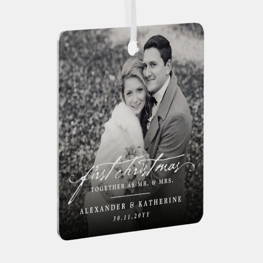 Eerste Kerstmis Mr. & Mrs Holiday Wedding Foto Metalen Ornament (Voorkant Rechts)
