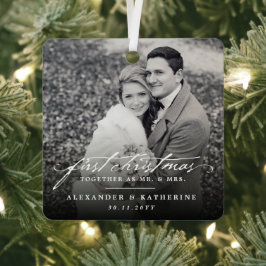 Eerste Kerstmis Mr. & Mrs Holiday Wedding Foto Metalen Ornament