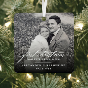 Eerste Kerstmis Mr. & Mrs Holiday Wedding Foto Metalen Ornament