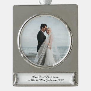 Eerste Kerstmis: Mr & Mrs. Married Couple Ornament Verzilverd Banner Ornament