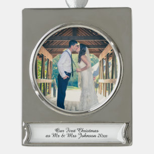 Eerste Kerstmis: Mr & Mrs. Married Couple Ornament Verzilverd Banner Ornament