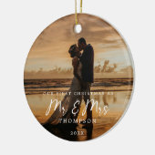 Eerste Kerstmis Mr. Mrs. Passen getrouwd Foto Keramisch Ornament (Links)