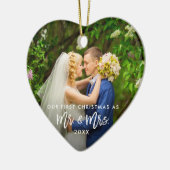 Eerste Kerstmis Mr. & Mrs Photo Brush Script Keramisch Ornament (Links)