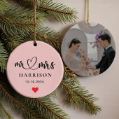 Eerste Kerstmis Mr. & Mrs Photo Brush Script Ornament