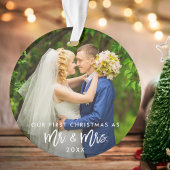 Eerste Kerstmis Mr. & Mrs Photo Brush Script Ornament