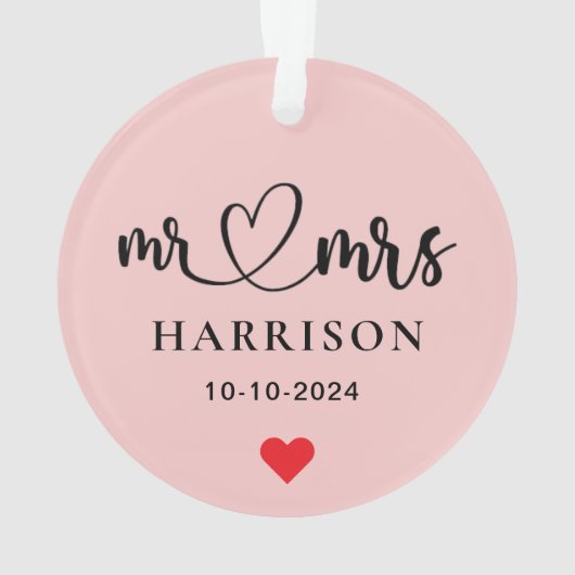 Eerste Kerstmis Mr. & Mrs Photo Brush Script Ornament (achterkant)