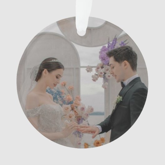 Eerste Kerstmis Mr. & Mrs Photo Brush Script Ornament (voorkant)