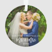 Eerste Kerstmis Mr. & Mrs Photo Brush Script Ornament (achterkant)