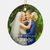 Eerste Kerstmis Mr. & Mrs Photo Brush Script R Keramisch Ornament (Links)