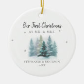 Eerste Kerstmis Mr. Mrs Snow Mountains Foto Keramisch Ornament (Voorkant)