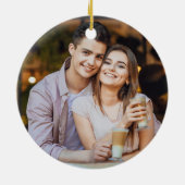 Eerste Kerstmis Mr & Mrs Tropical Floral Foto Keramisch Ornament (Achterkant)