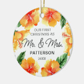 Eerste Kerstmis Mr & Mrs Tropical Floral Foto Keramisch Ornament (Links)