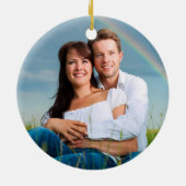 Eerste Kerstmis Mr & Mrs Tropical Floral Foto Keramisch Ornament (Achterkant)