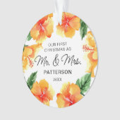 Eerste Kerstmis Mr & Mrs Tropical Floral Foto Ornament (voorkant)