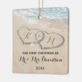 Eerste Kerstmis: Mr & Mrs Tropical Hearts Keramisch Ornament (Links)