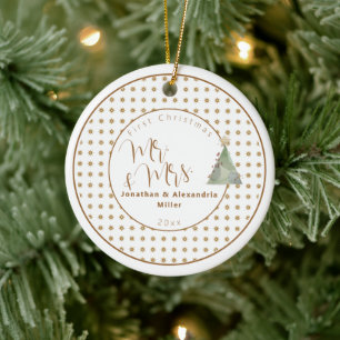 Eerste Kerstmis Mr & Mrs.   WATERVERF Keramisch Ornament
