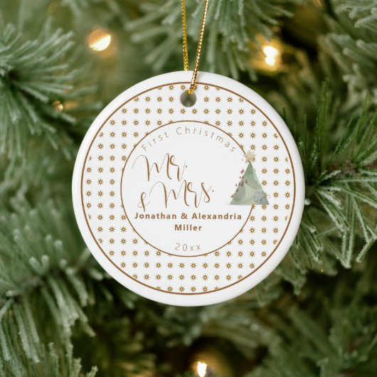 Eerste Kerstmis Mr & Mrs. | WATERVERF Keramisch Ornament (Boom)