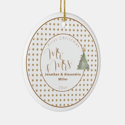 Eerste Kerstmis Mr & Mrs. | WATERVERF Keramisch Ornament (Rechts)