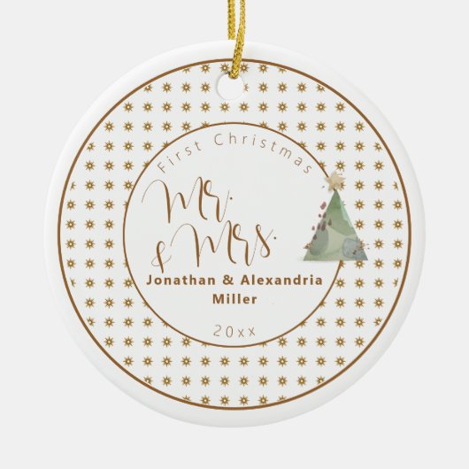 Eerste Kerstmis Mr & Mrs. | WATERVERF Keramisch Ornament (Voorkant)