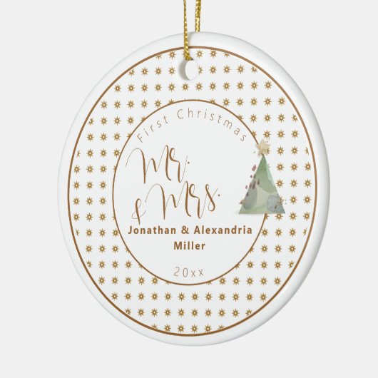 Eerste Kerstmis Mr & Mrs. | WATERVERF Keramisch Ornament (Links)